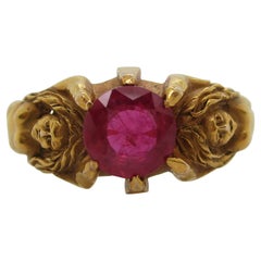 Antique Art Nouveau 14 Karat Yellow Gold Mermaid Ruby Ring, circa 1890