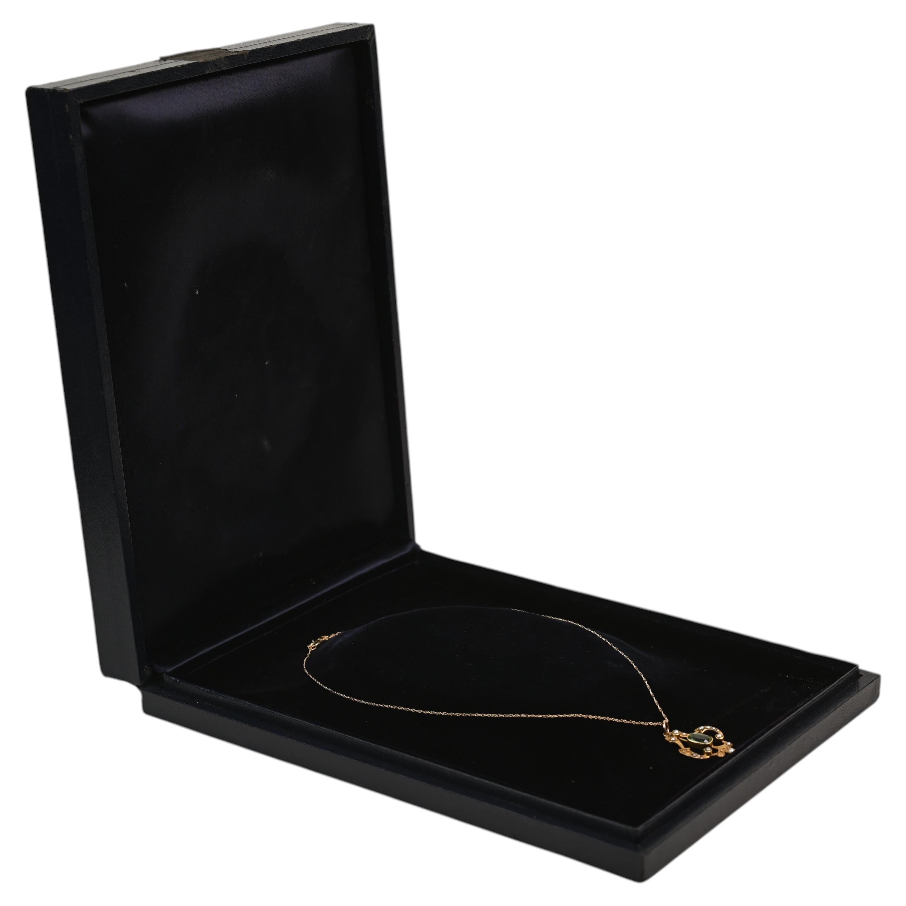 Art Nouveau 14K Gold Pendant. Cushion Cut Tourmaline Seed Pearls Pendant only