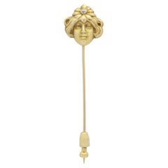 Antique Art Nouveau, 14 Karat Yellow Gold Stick Pin with Old European Cut Diamond