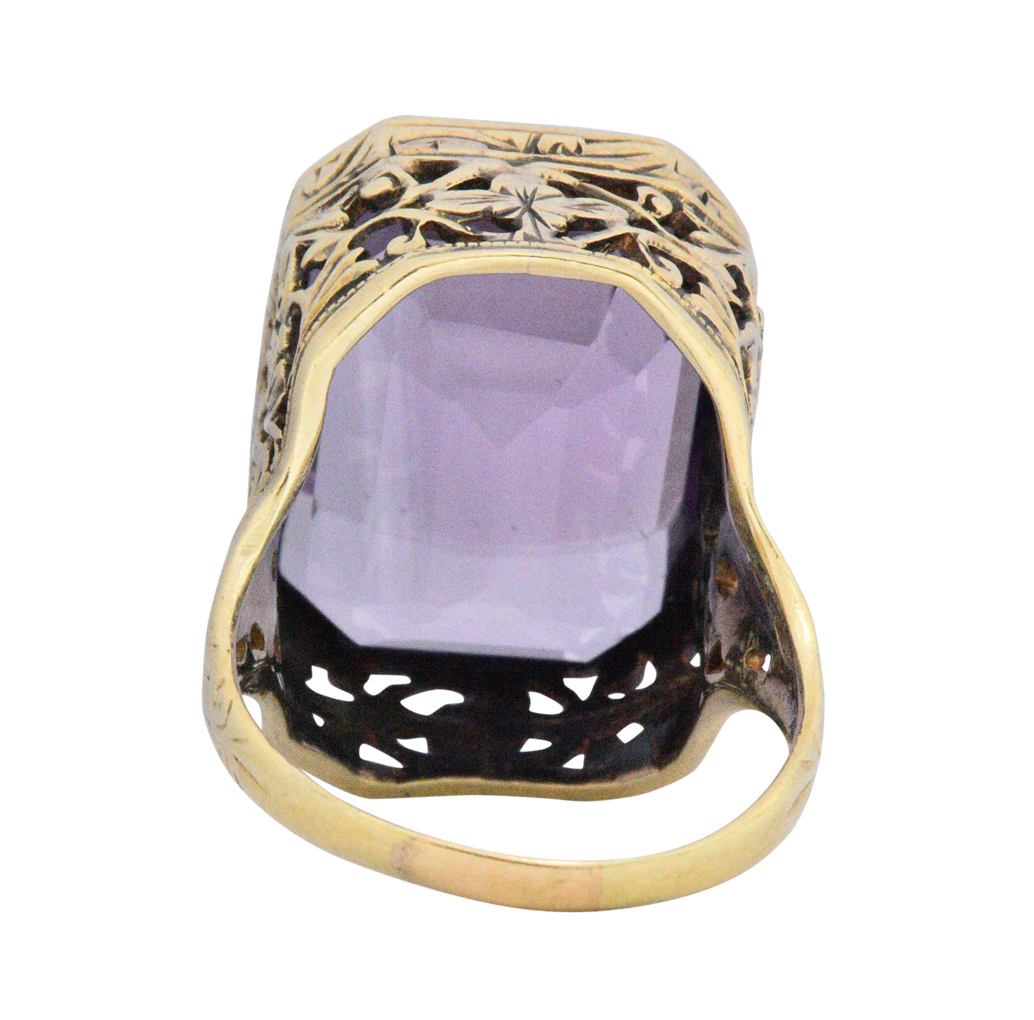Art Nouveau 14.00 Carat Amethyst and 18 Karat Gold Cocktail Ring In Excellent Condition In Philadelphia, PA