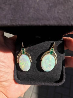 Art Nouveau, 14.00 Carat Australian Opal and .80 Carat Emeralds, Fire Color