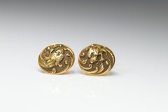 Art Nouveau 14 Carat Gold Cufflinks of Dragon Heads