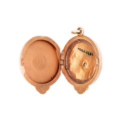 Art Nouveau 14k Diamond and Enamel Lady Locket Pendant