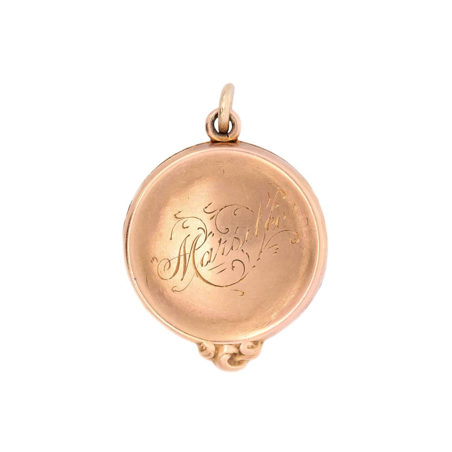 Art Nouveau 14k Diamant und Emaille Lady Locket Anhänger (Einfacher Schliff) im Angebot