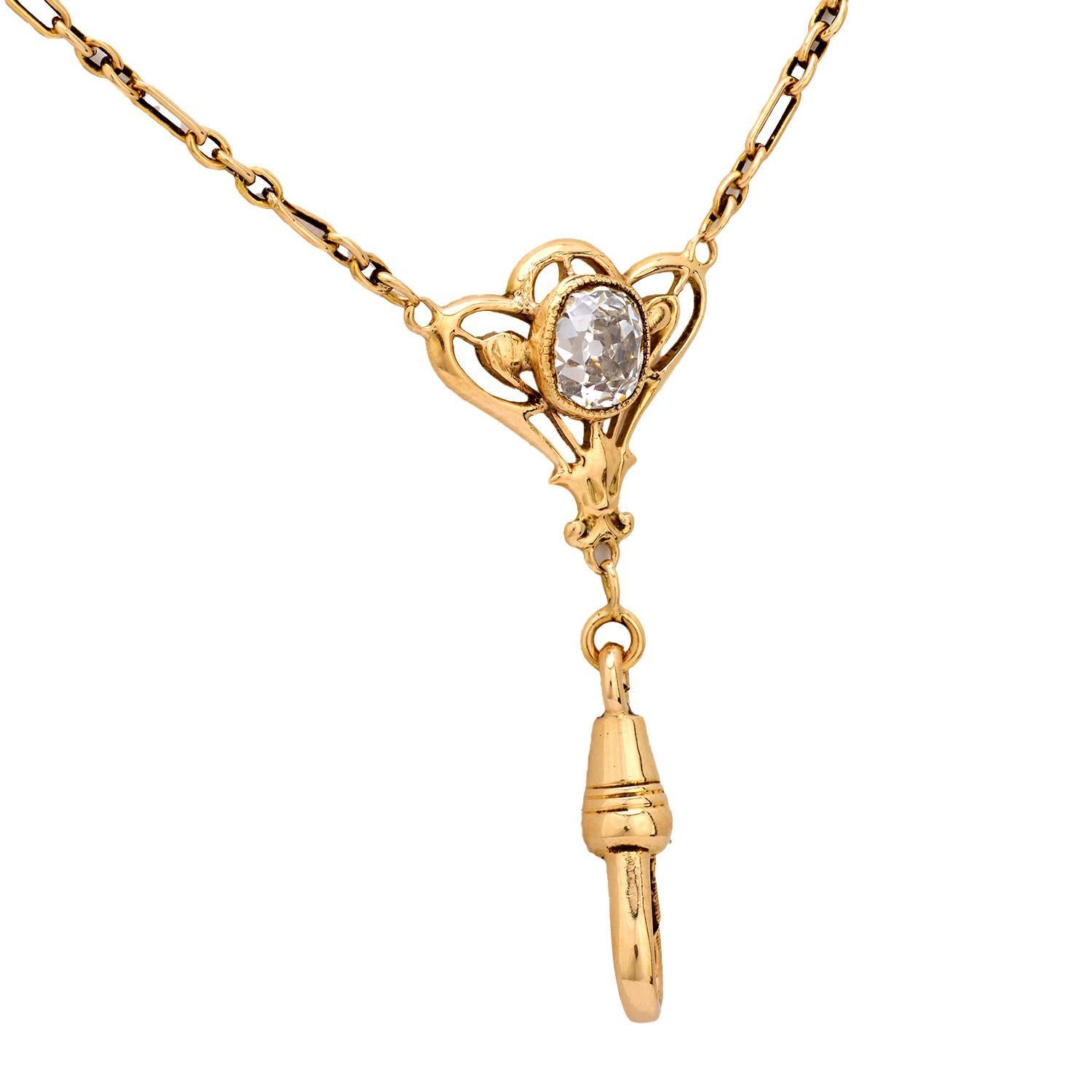 Old Mine Cut Art Nouveau 14k Diamond Lorgnette Chain