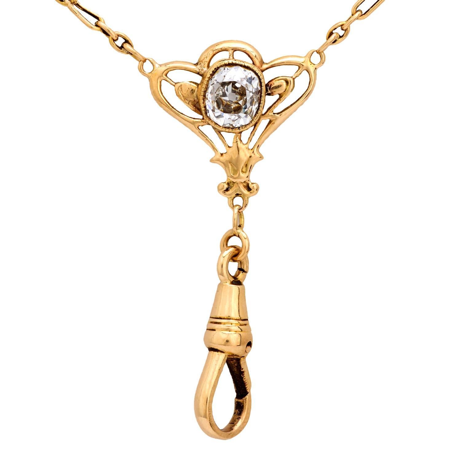 Art Nouveau 14k Diamond Lorgnette Chain In Good Condition In Narberth, PA
