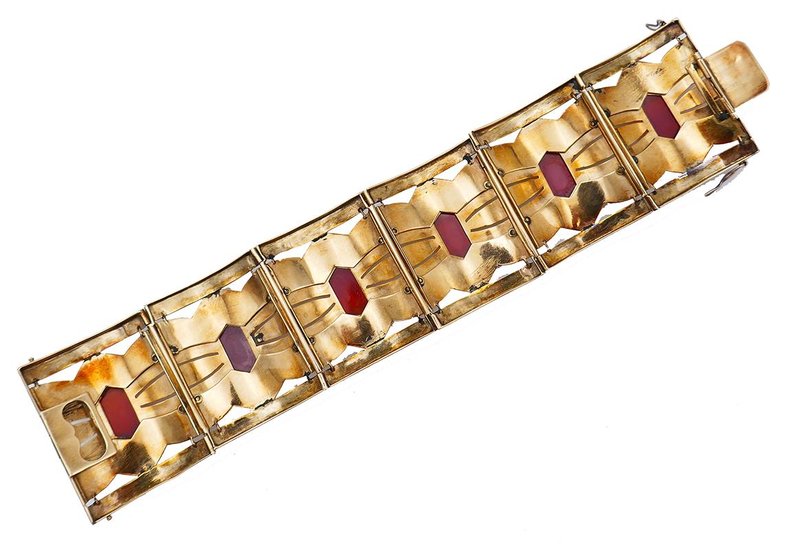 Art Nouveau 14k Gold Carnelian Bracelet Estate Jewelry Antique In Good Condition For Sale In Beverly Hills, CA