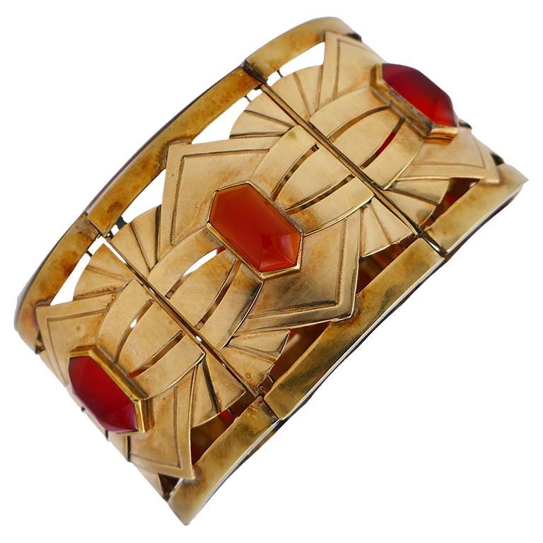Art Nouveau 14k Gold Carnelian Bracelet Estate Jewelry Antique For Sale