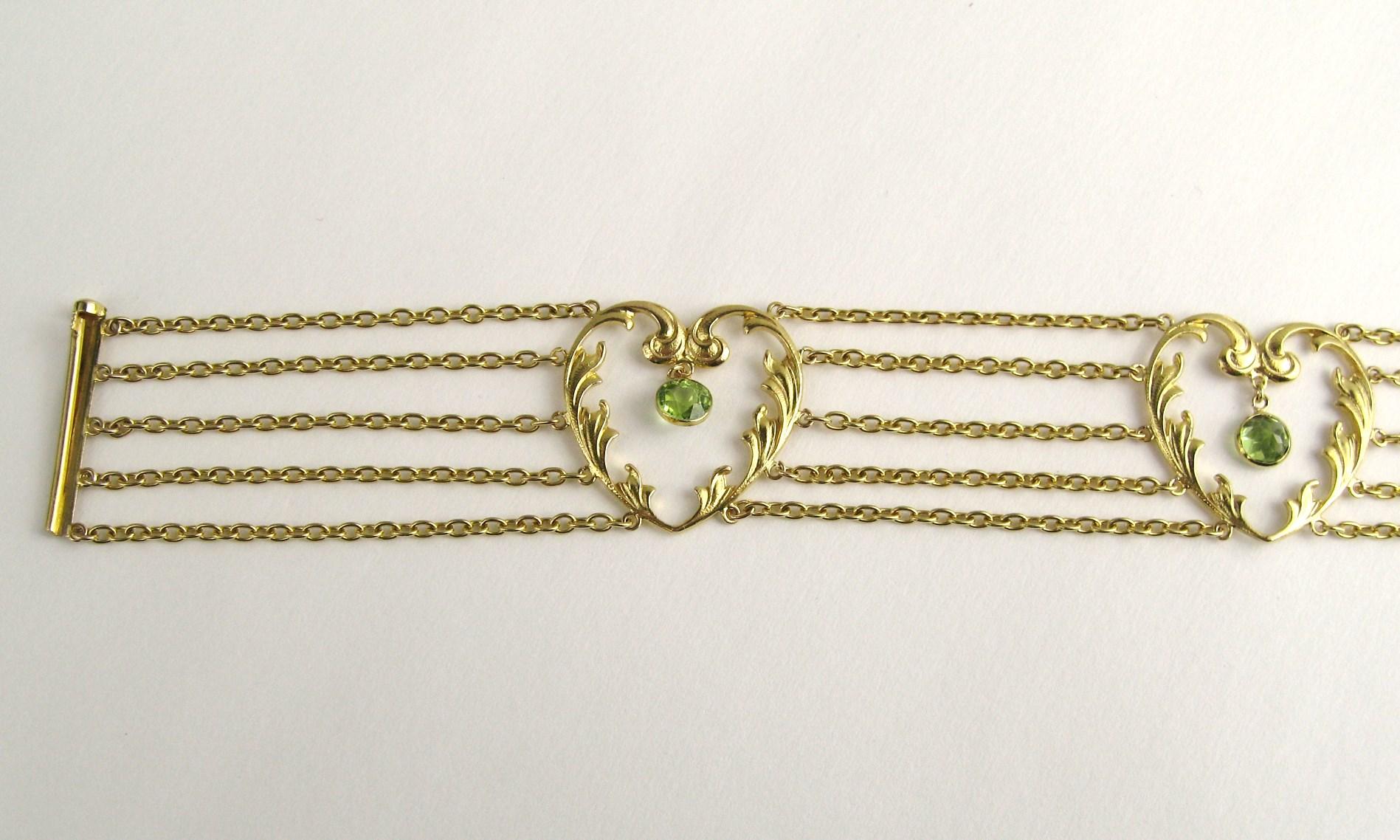 Choker Peridot-Halskette im Jugendstil aus 14 Karat Gold (Art nouveau) im Angebot