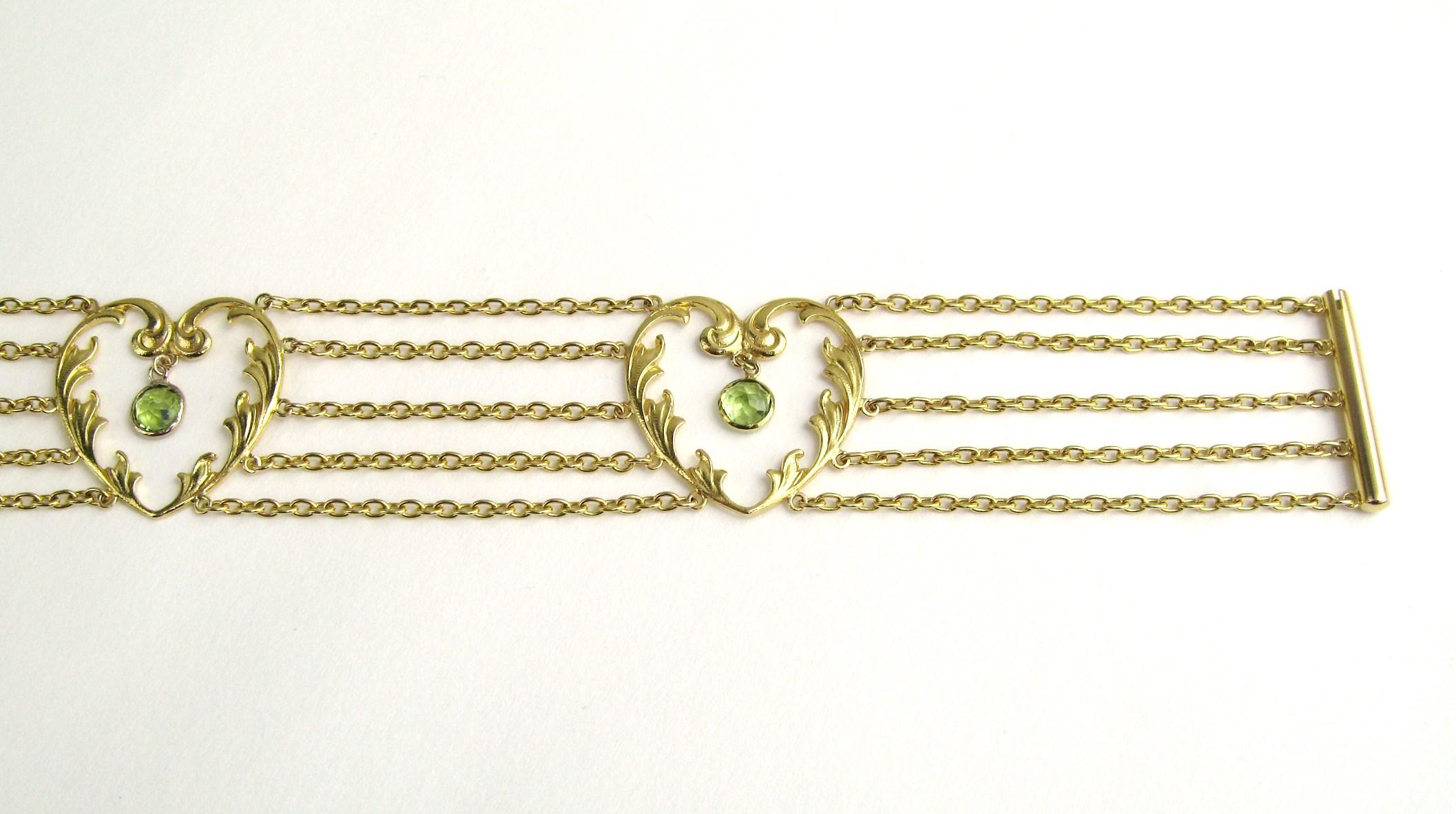 Choker Peridot-Halskette im Jugendstil aus 14 Karat Gold im Zustand „Gut“ im Angebot in Wallkill, NY