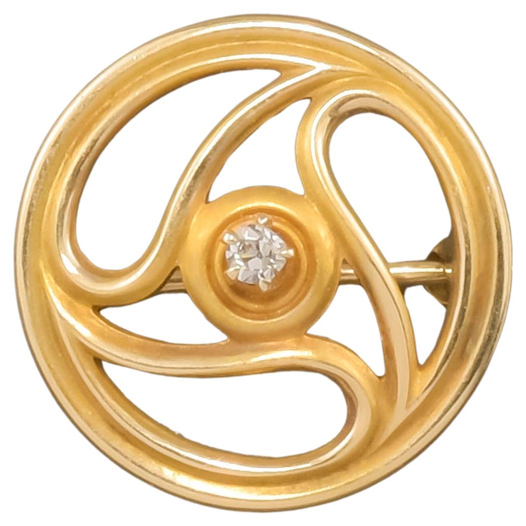 Art Nouveau 14K Gold Diamond Pin Brooch