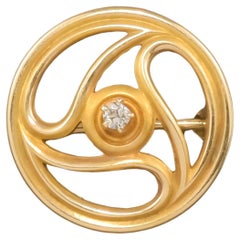 Antique Art Nouveau 14K Gold Diamond Pin Brooch