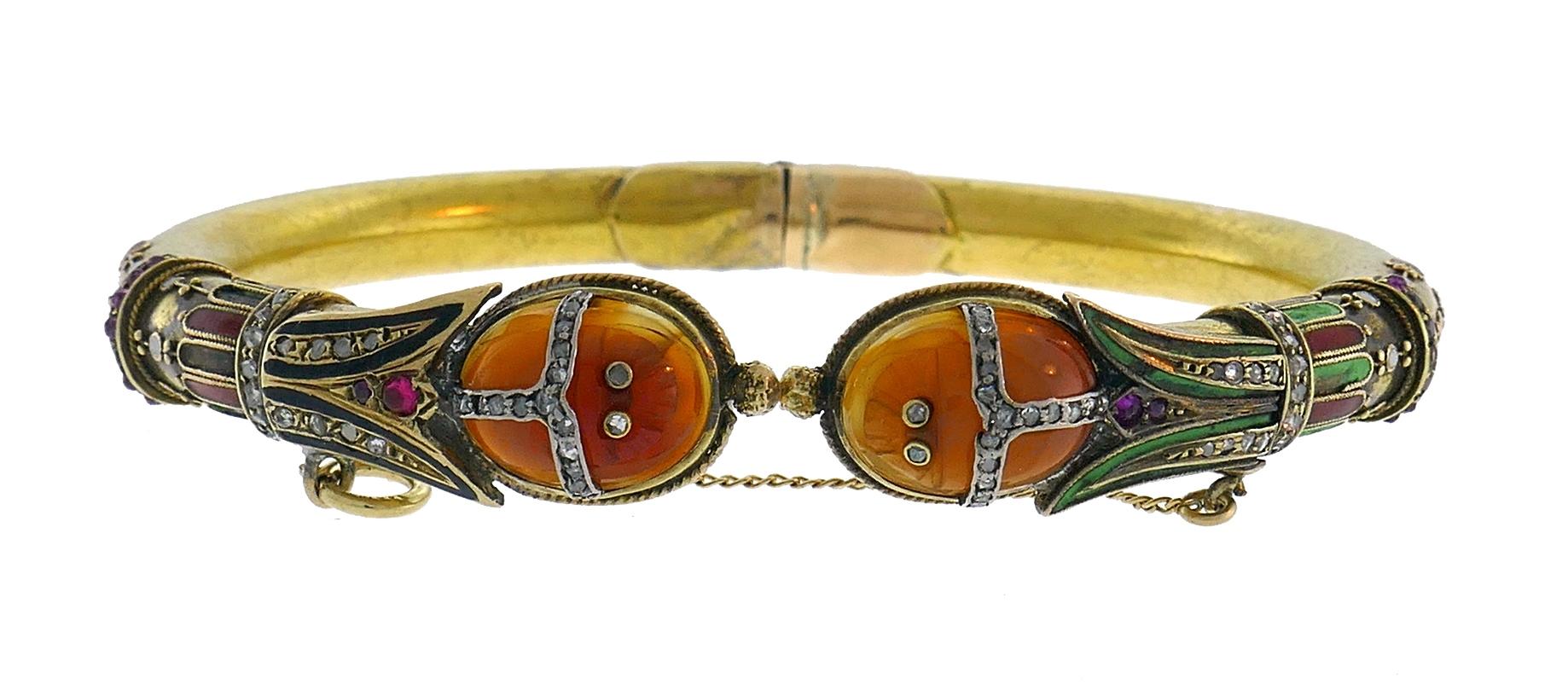 Art Nouveau 14k Gold Scarab Bangle Bracelet Estate Jewelry Antique In Good Condition In Beverly Hills, CA