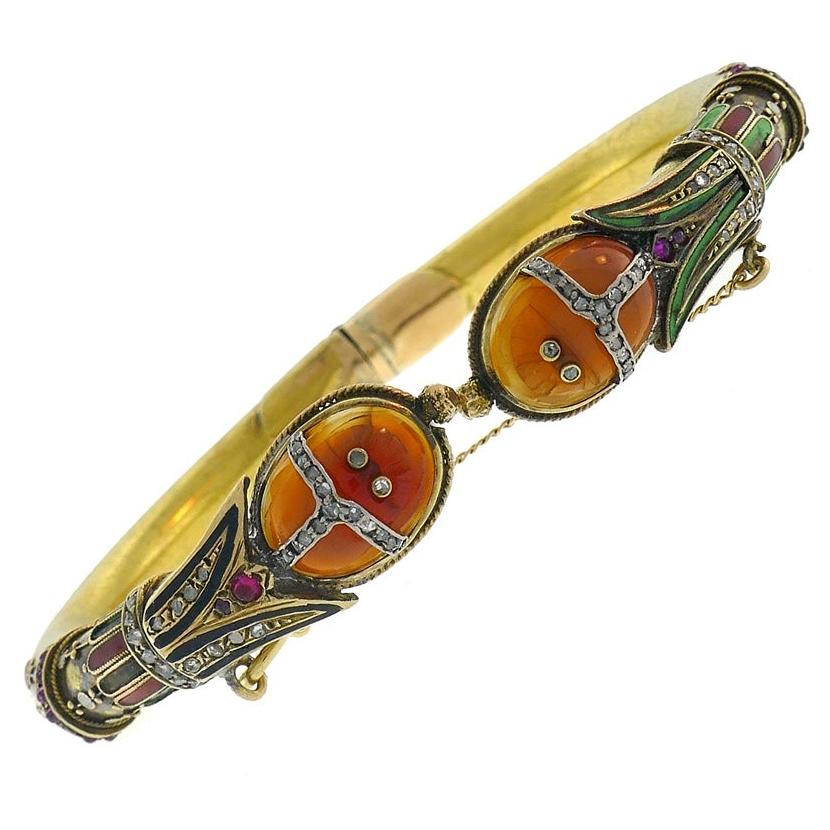 Art Nouveau 14k Gold Scarab Bangle Bracelet Estate Jewelry Antique