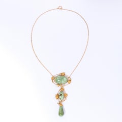 Art Nouveau 14k Gold Turquoise and Pearl Lavalier Style Necklace