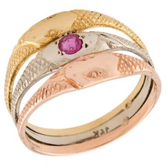 Art Nouveau 14k Mixed Metal Ruby Snake Ring