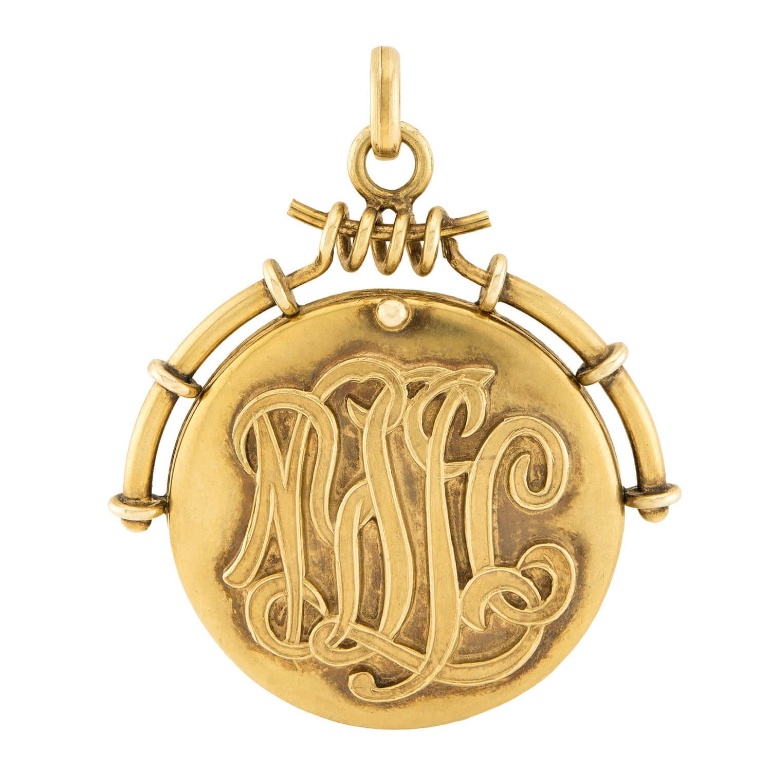 Medallón Monograma Art Nouveau 14k en venta