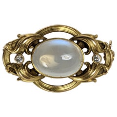 Art Nouveau 14K Moonstone Brooch, Wheeler and Co. N.Y.