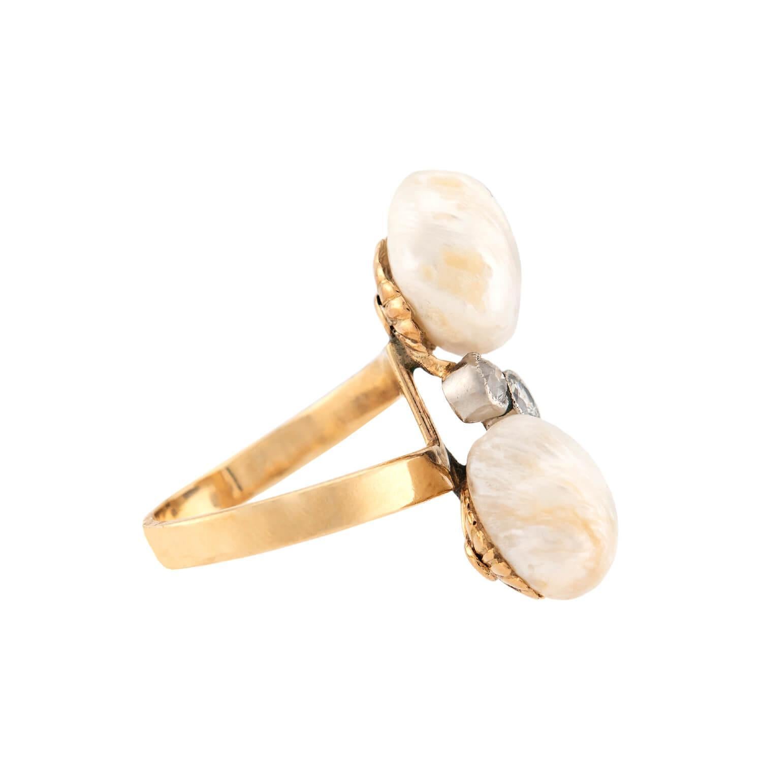 Art nouveau Bague bypass Art Nouveau 14k/Platine perle et diamants en vente