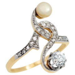 Bague Art Nouveau 14k/Platine Perle et diamant Moi Et Toi