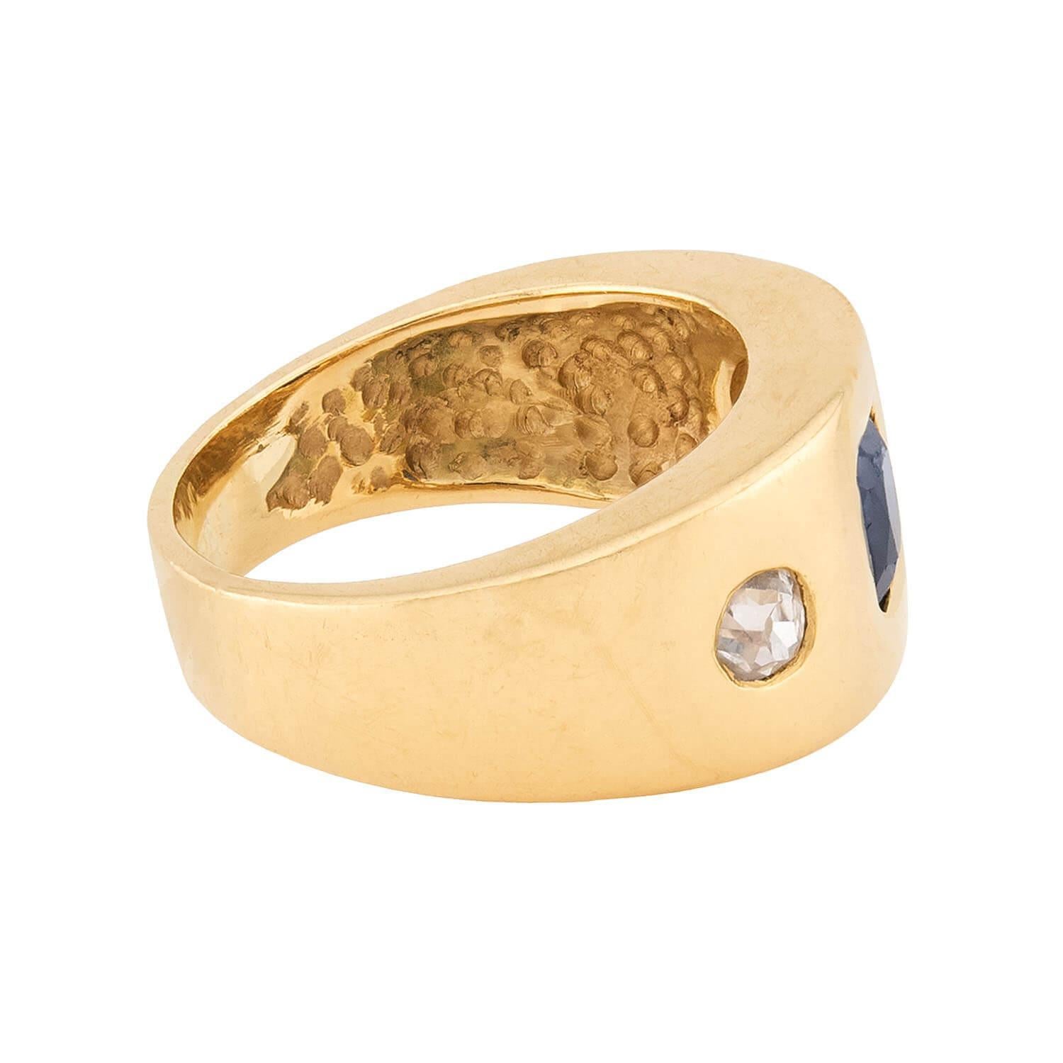 Art nouveau Bague à monture affleurante en saphir et diamant Art Nouveau 14k en vente