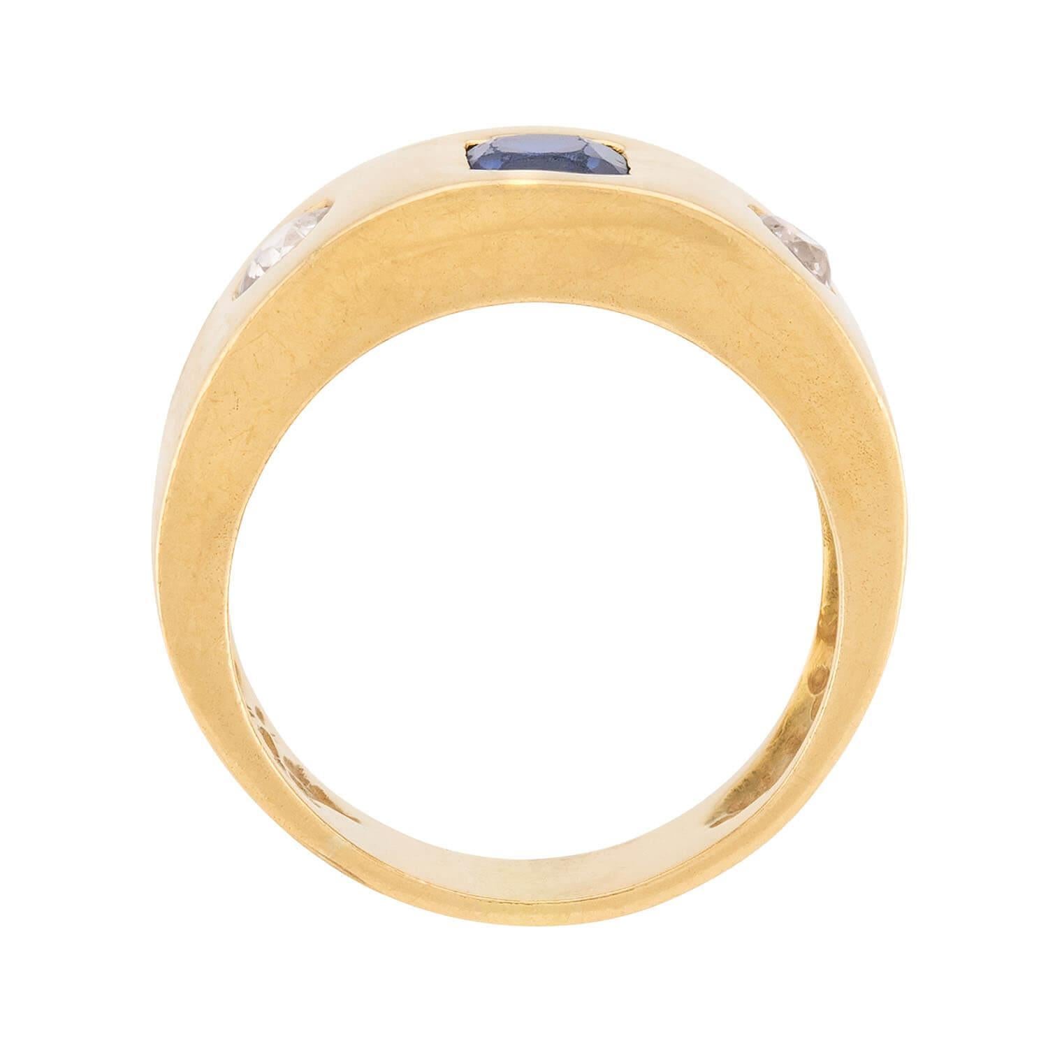 Taille vieille mine Bague à monture affleurante en saphir et diamant Art Nouveau 14k en vente