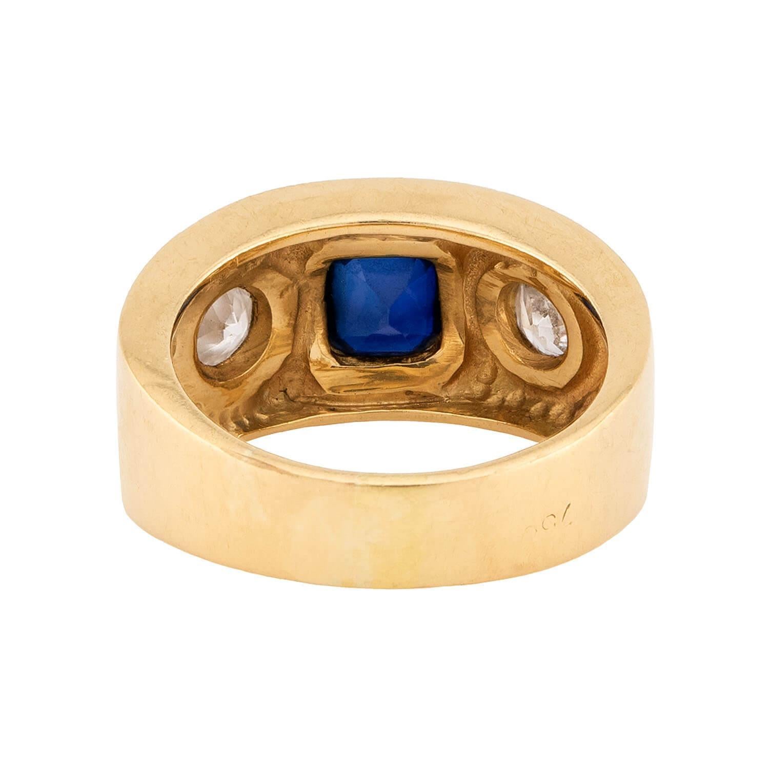 Bague à monture affleurante en saphir et diamant Art Nouveau 14k Bon état - En vente à Narberth, PA