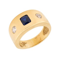 Bague à monture affleurante en saphir et diamant Art Nouveau 14k
