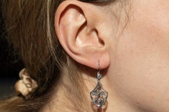 Art Nouveau 14K White Gold earrings with Diamonds, Hungary, 1930s.
