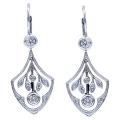 Art Nouveau 14K White Gold earrings with Diamonds, Hungary, 1930s.