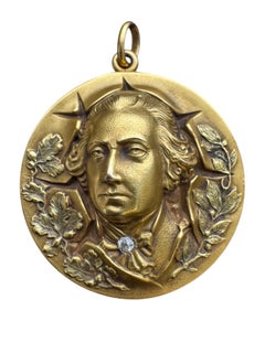 Art Nouveau 14K Yellow Gold George Washington Diamond Locket