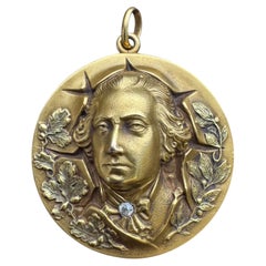 Art Nouveau 14K Yellow Gold George Washington Diamond Locket