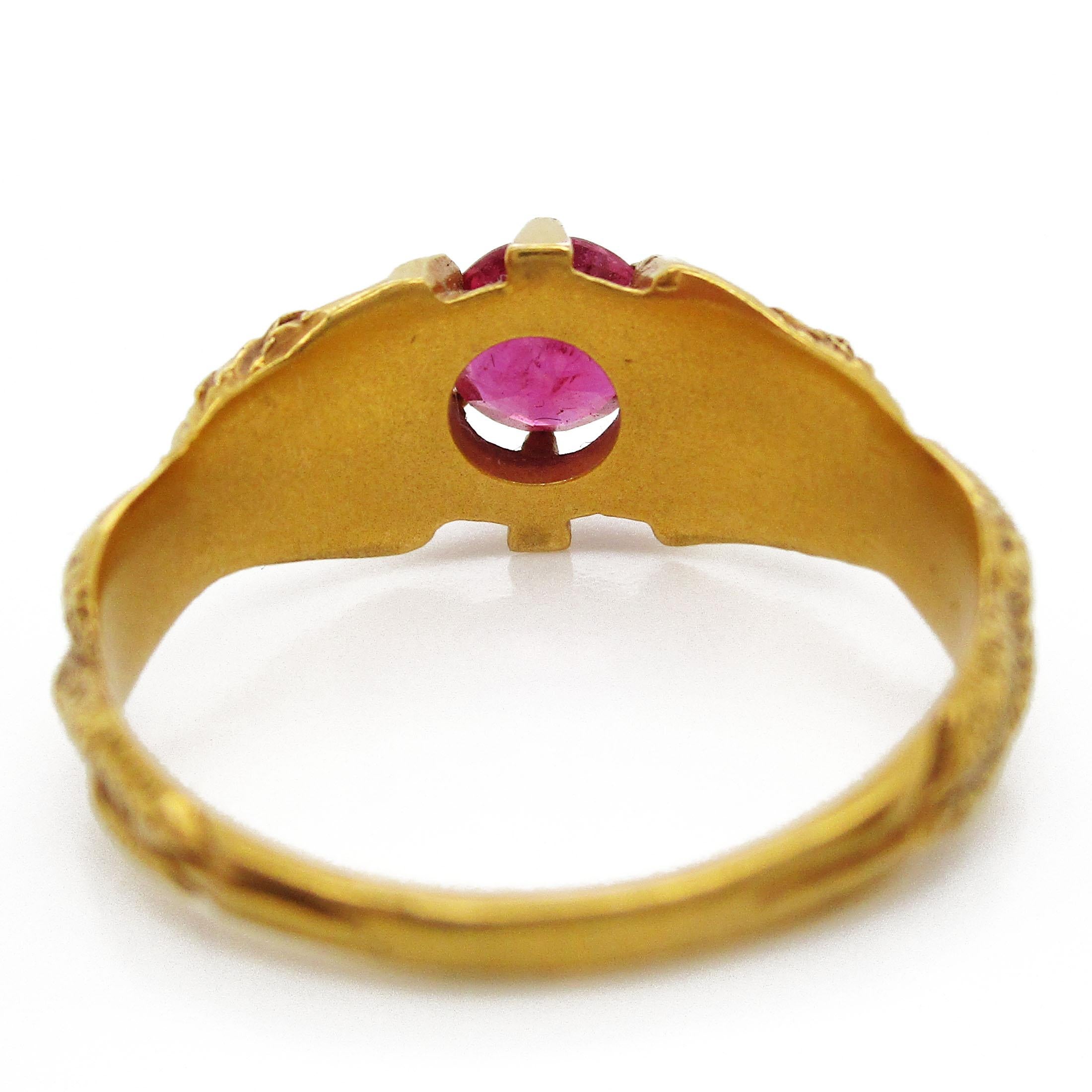 Art Nouveau 14 Karat Yellow Gold Mermaid Ruby Ring, circa 1890 2