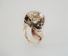 Art Nouveau 14K Yellow Gold & Round Cut Yellow Citrine Ring - 20th Century