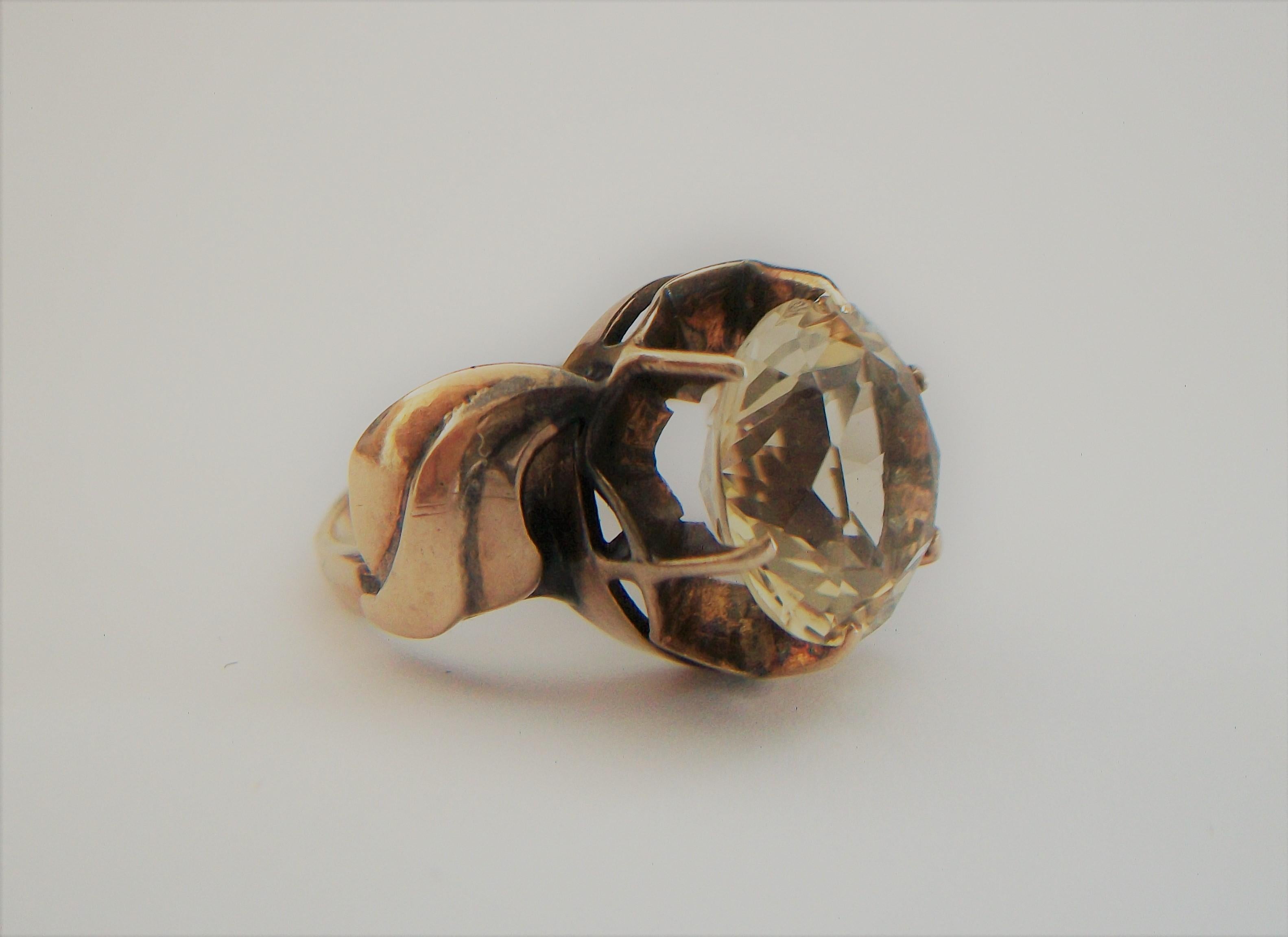 Art Nouveau 14K Yellow Gold & Round Cut Yellow Citrine Ring - 20th Century For Sale 4