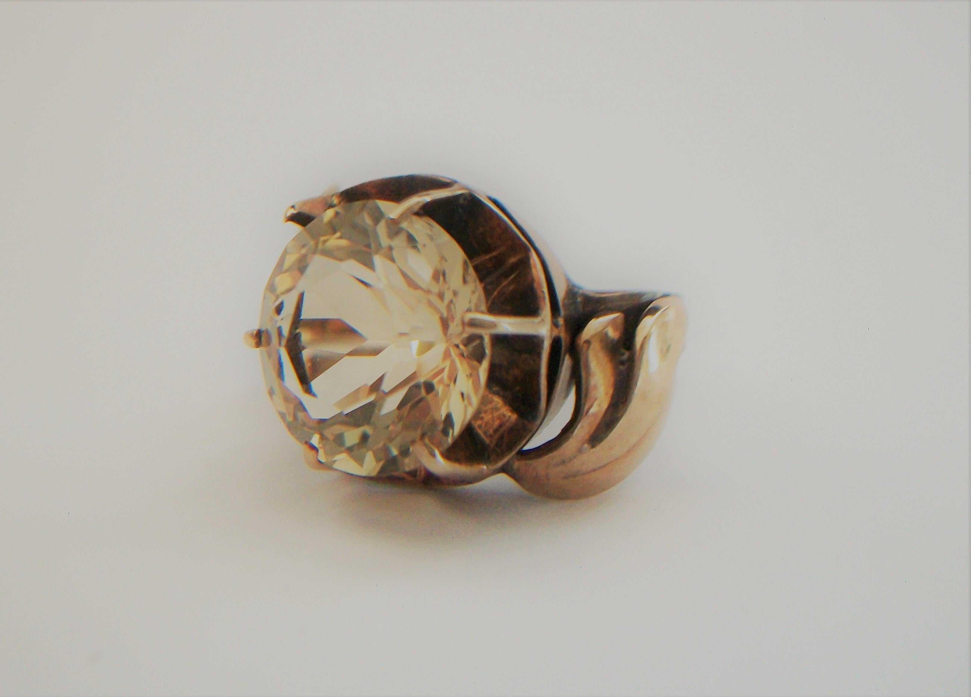 Art Nouveau 14K Yellow Gold & Round Cut Yellow Citrine Ring - 20th Century For Sale 5