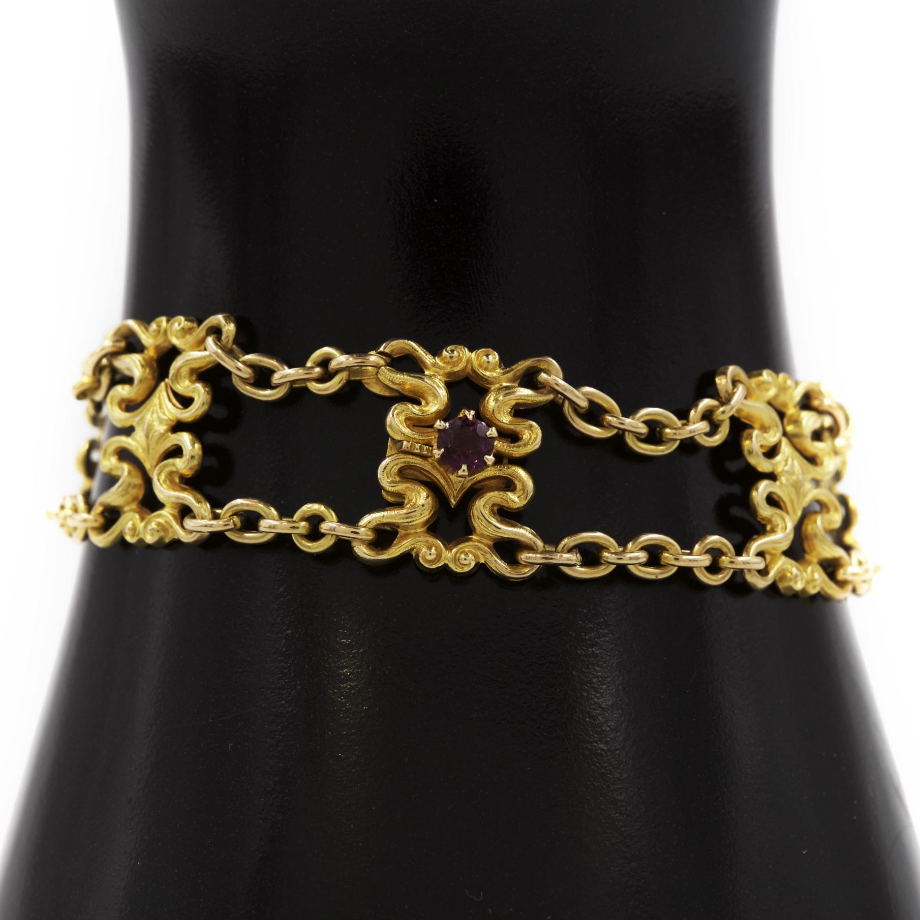 American Art Nouveau 14K Yellow Gold Strap Bracelet by Sloan & Co.