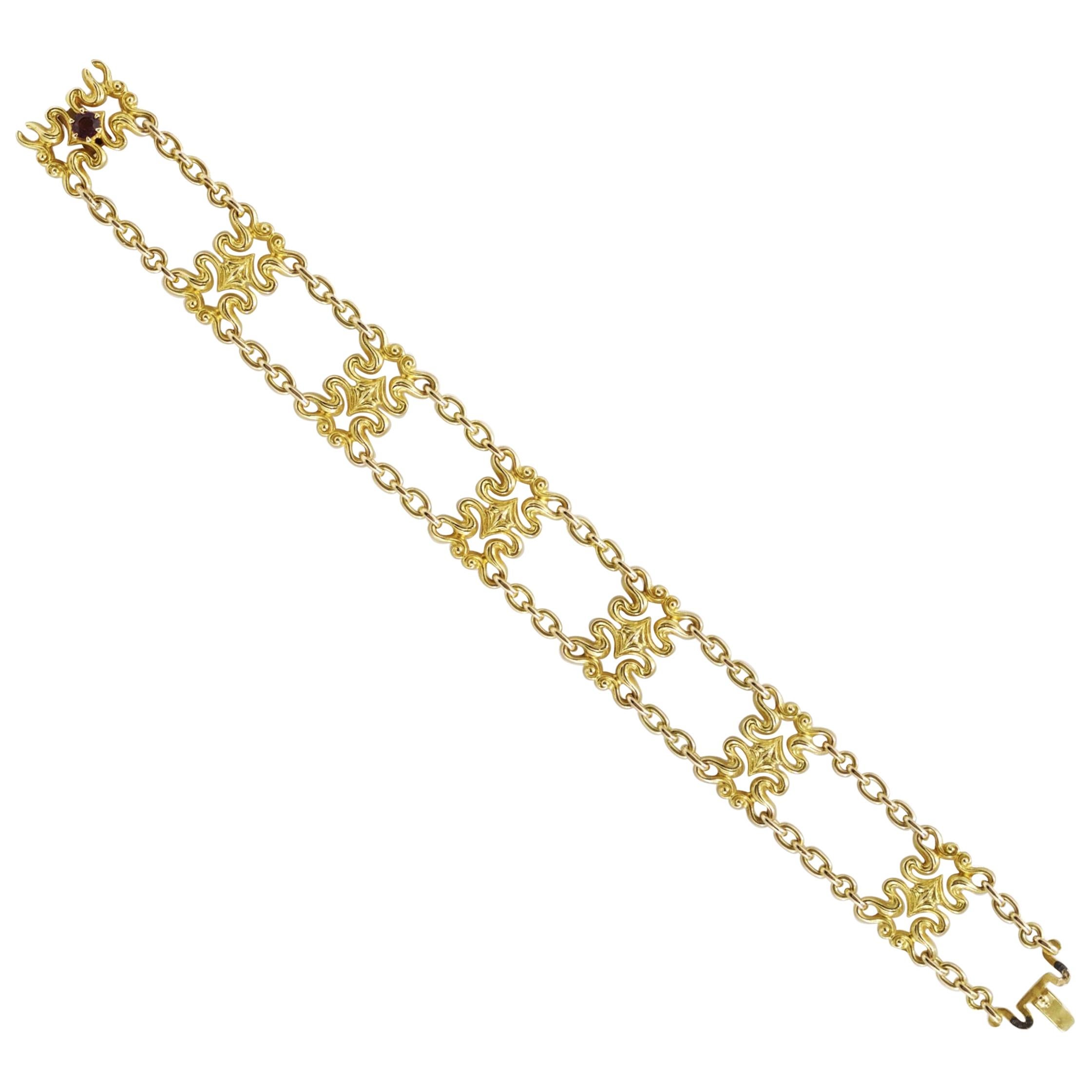 Art Nouveau 14K Yellow Gold Strap Bracelet by Sloan & Co.