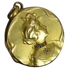 Vintage Art Nouveau 15 Carat Gold and Rose Cut Diamond Locket Pendant