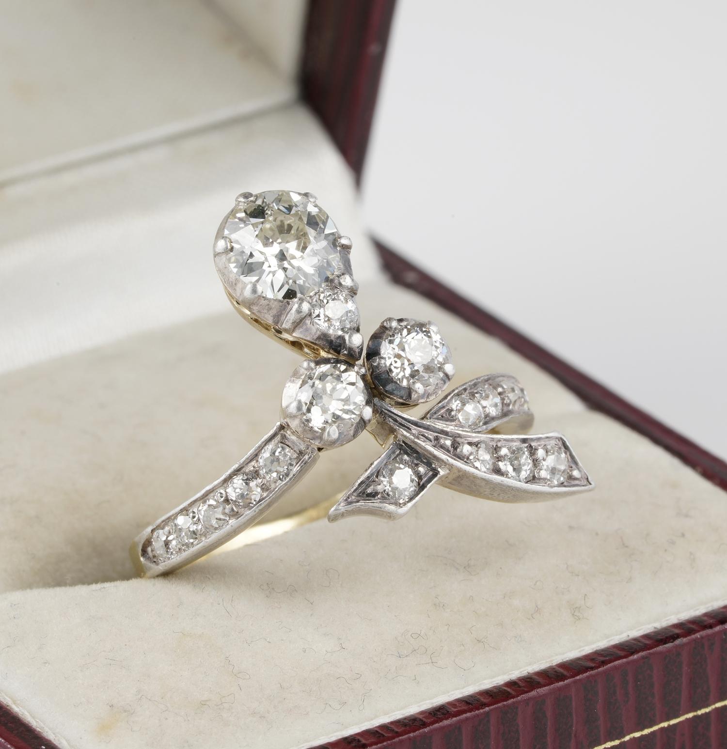 Women's Art Nouveau 1.50 Carat Diamond Old Cut Sensual Ring For Sale