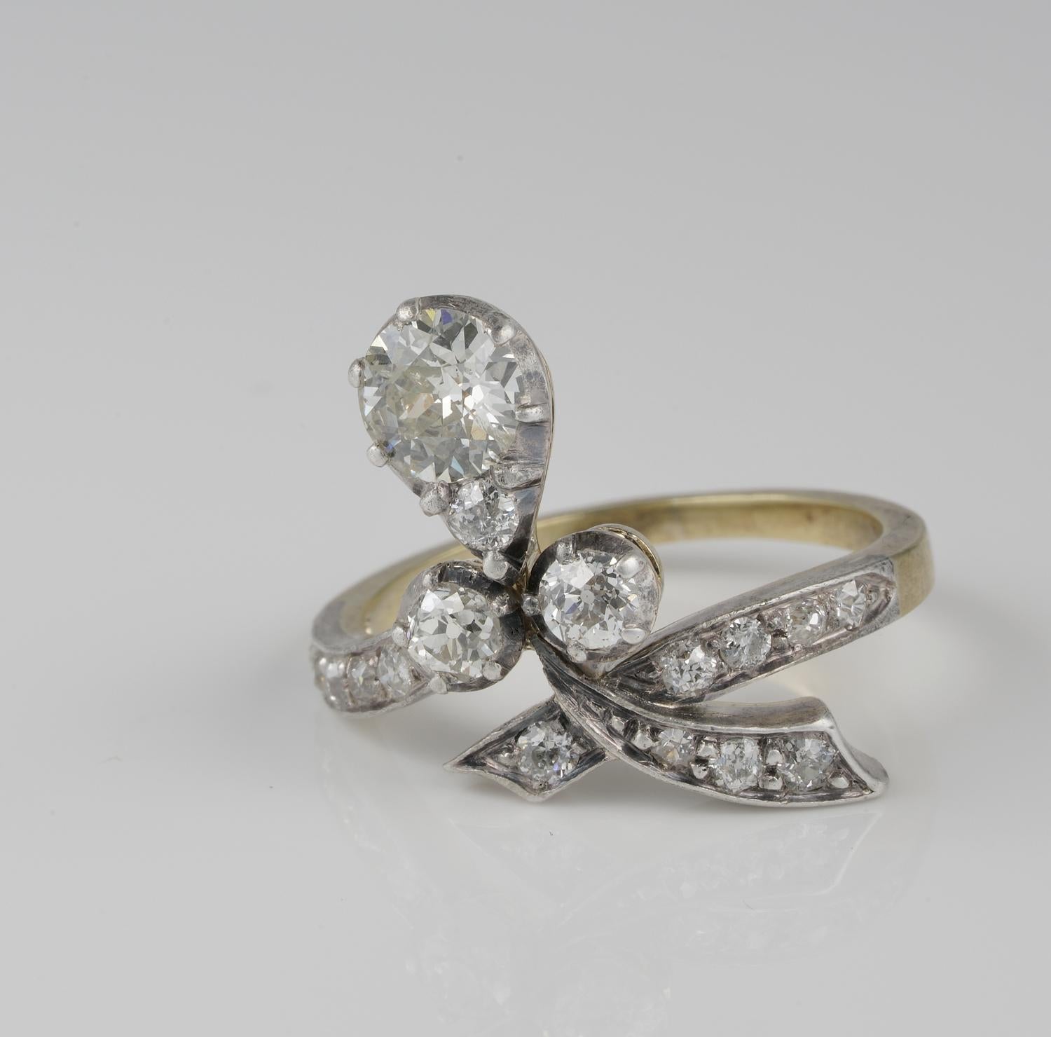 Art Nouveau 1.50 Carat Diamond Old Cut Sensual Ring For Sale 1