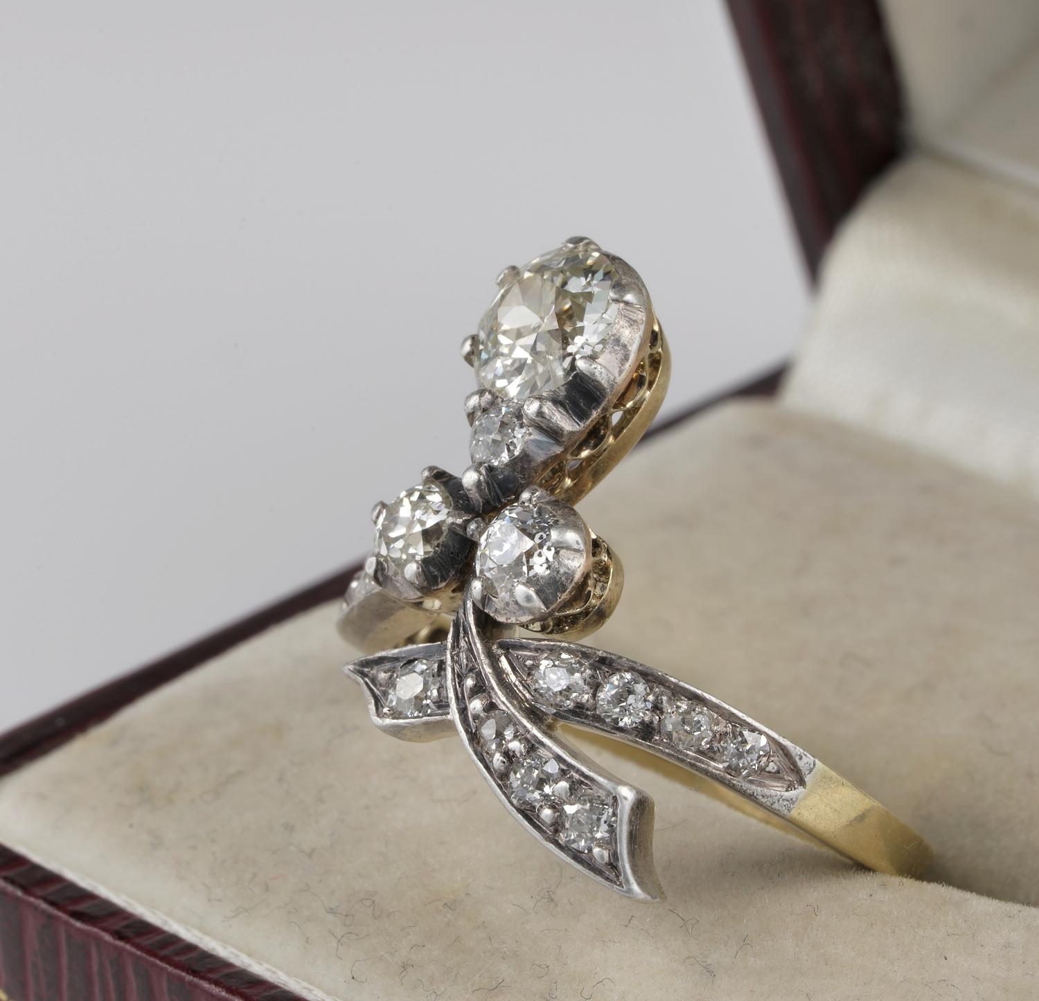Art Nouveau 1.50 Carat Diamond Old Cut Sensual Ring For Sale 2