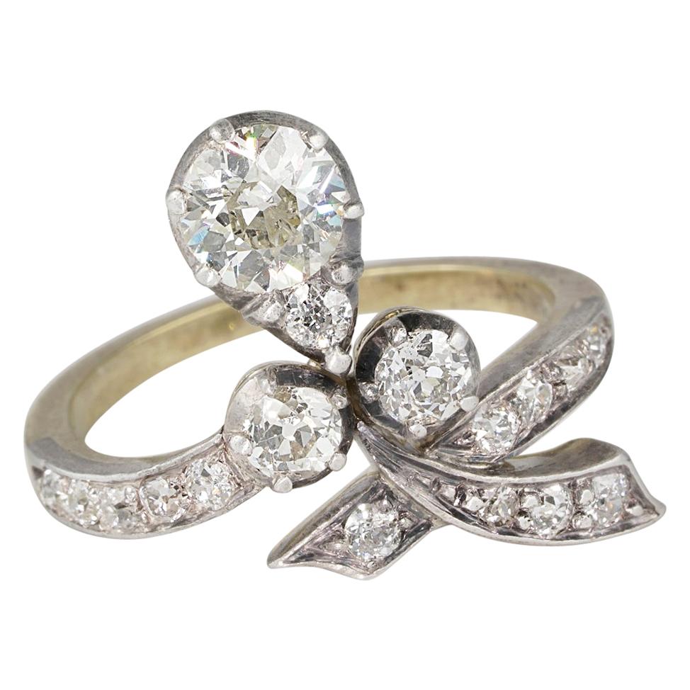 Art Nouveau 1.50 Carat Diamond Old Cut Sensual Ring For Sale