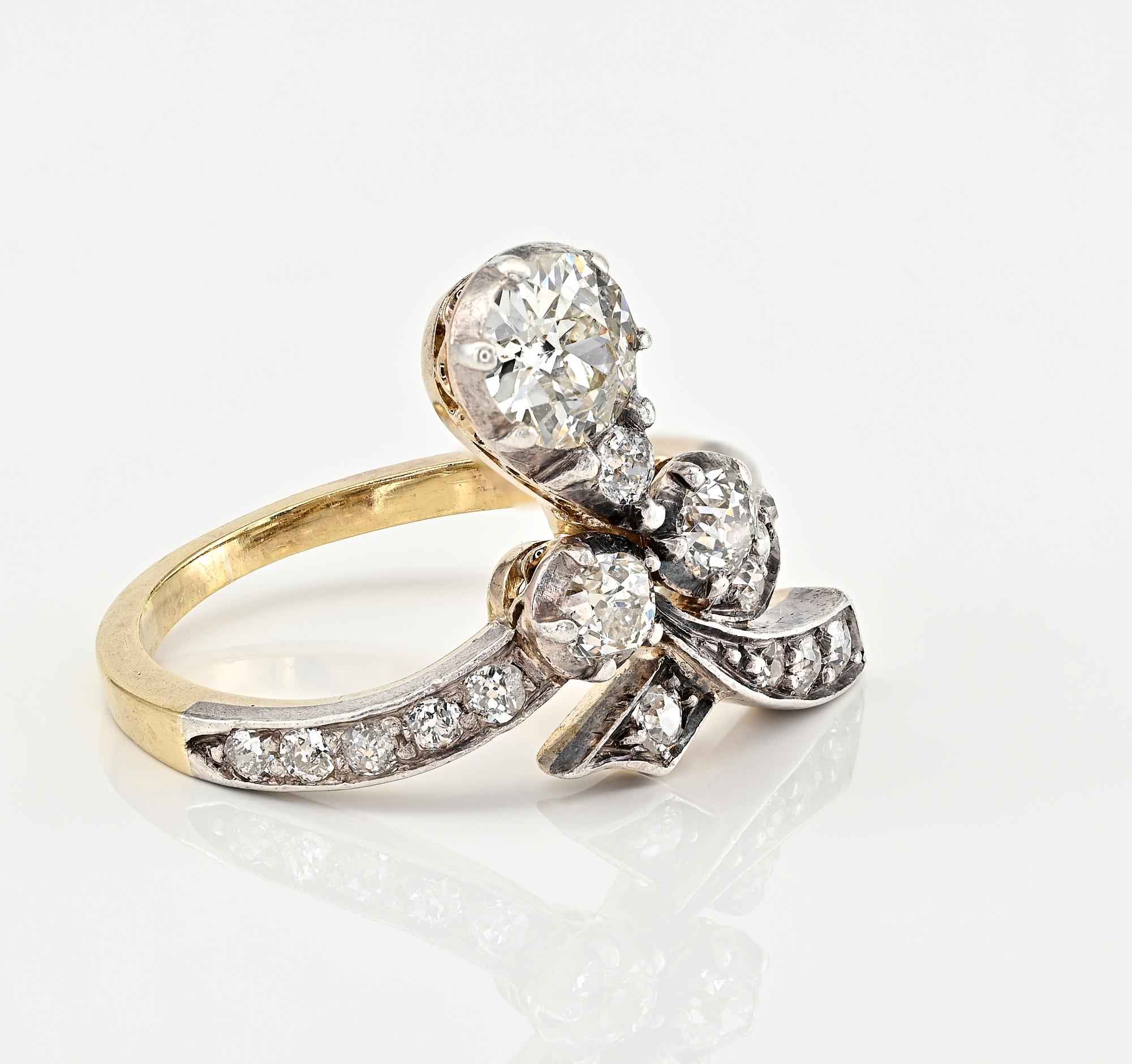 Old European Cut Art Nouveau 1.50 Ct Diamond 18 KT Ring For Sale