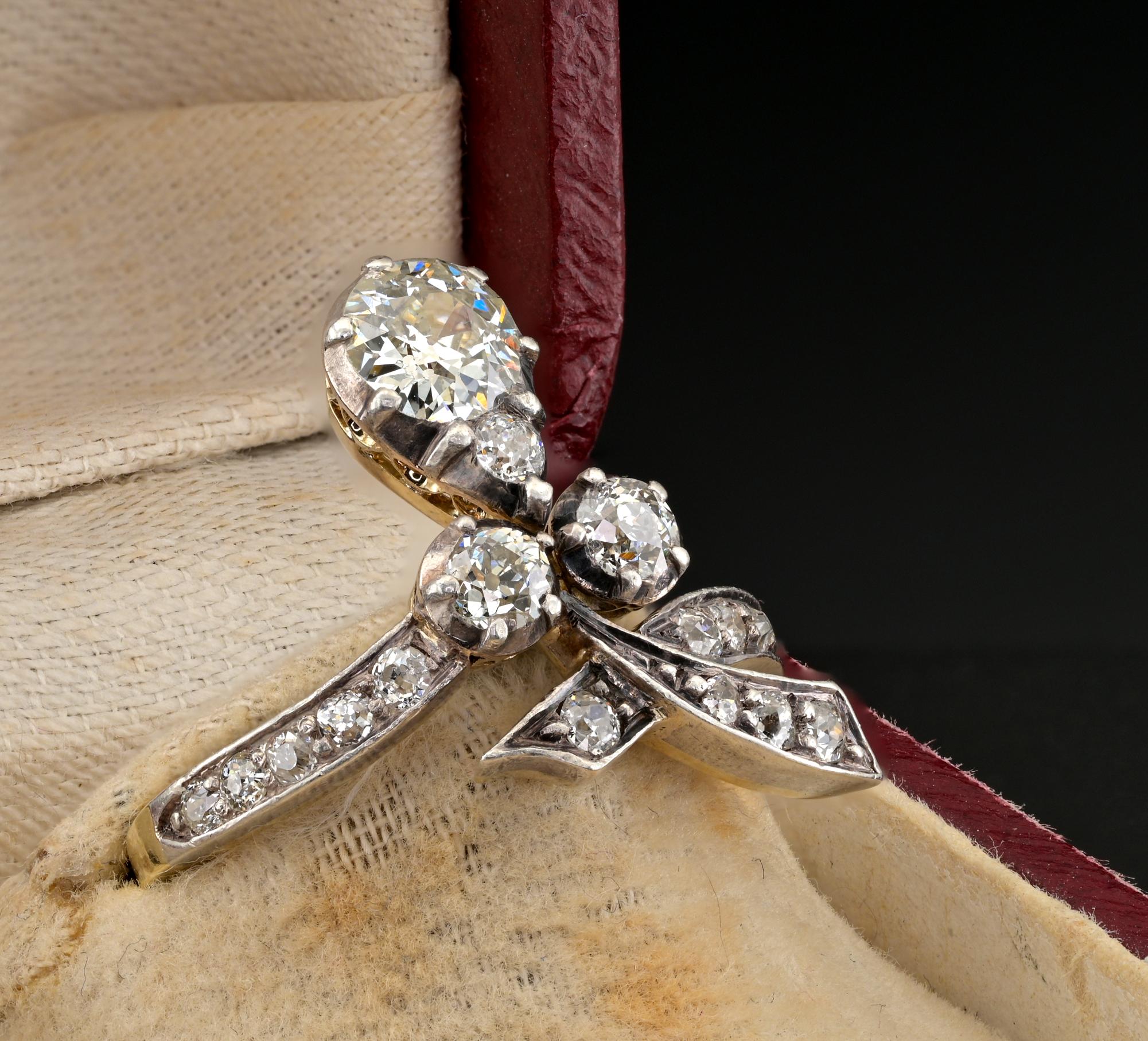 Taille vieille Europe Bague Art Nouveau 1.50 Ct Diamond 18 KT en vente