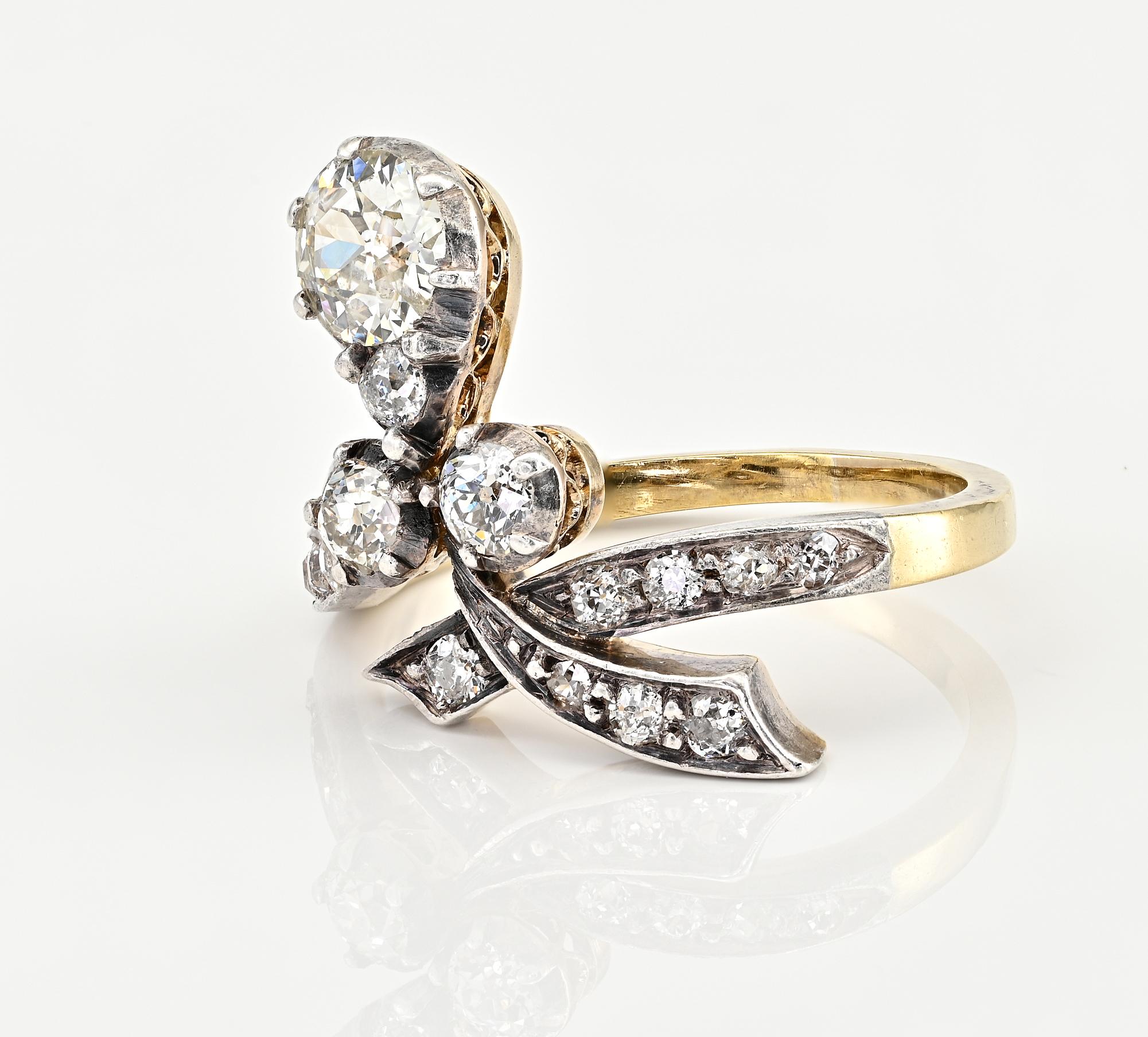 Women's Art Nouveau 1.50 Ct Diamond 18 KT Ring For Sale