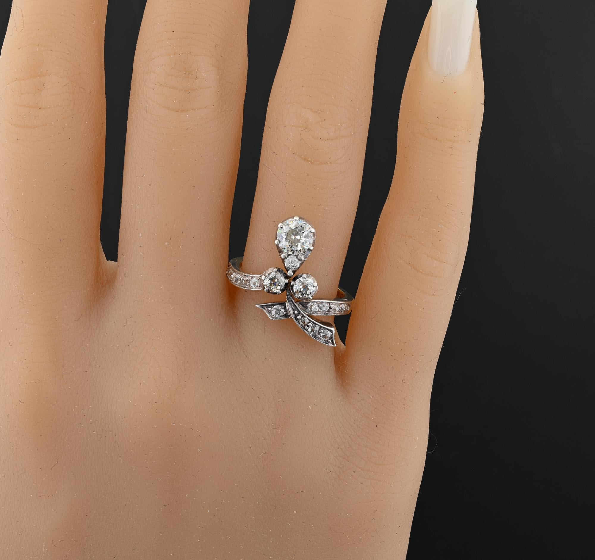 Art Nouveau 1.50 Ct Diamond 18 KT Ring For Sale 3