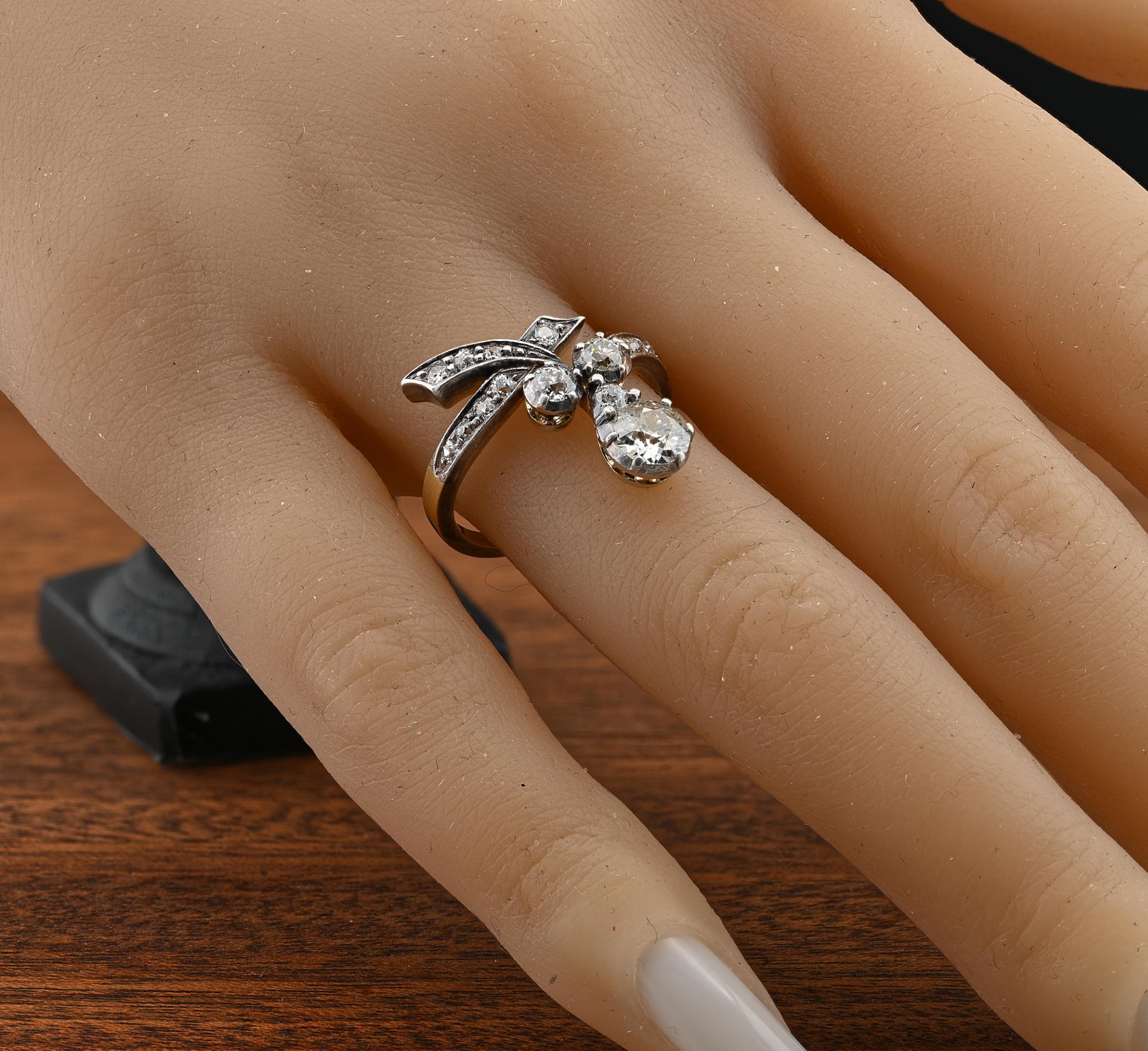 Art Nouveau 1.50 Ct Diamond 18 KT Ring For Sale 4
