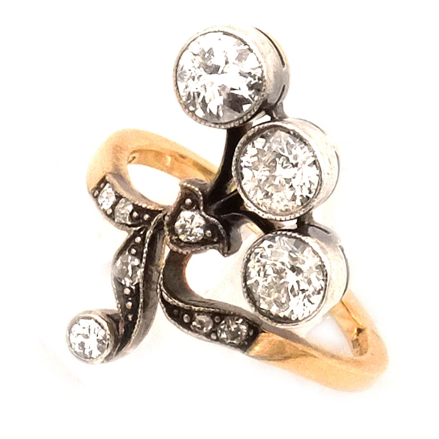 Old European Cut Art Nouveau 1.53 Carat Diamond 14K Gold Ring, Vienna, circa 1900 For Sale