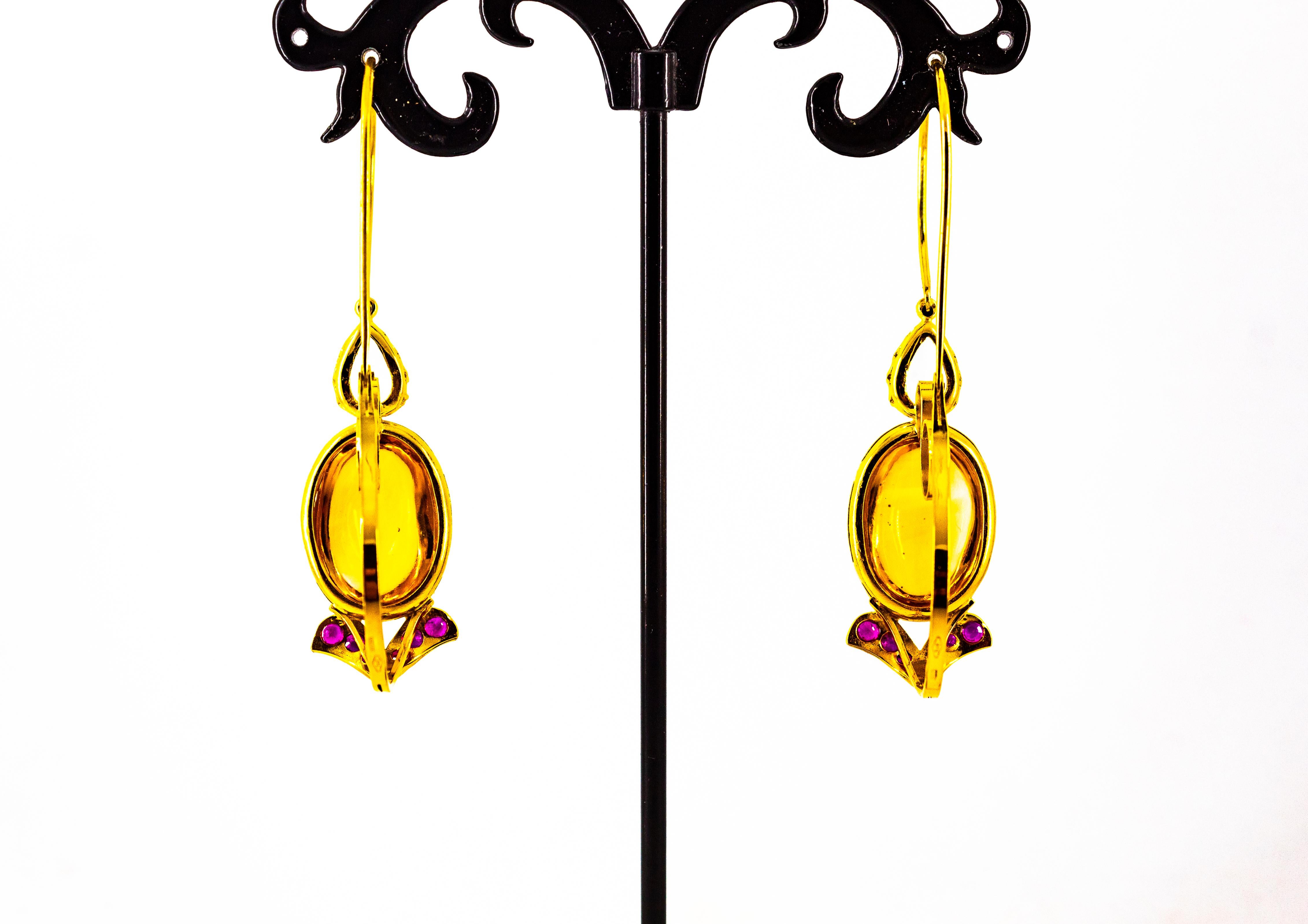 Art Nouveau 15.37 Carat Ruby Aquamarine Citrine Yellow Gold Lever-Back Earrings For Sale 5